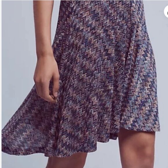 Anthropologie Maeve Westwater Knit Chevron Stripe Drop Waist Dress Retro Boho M - Picture 4 of 10